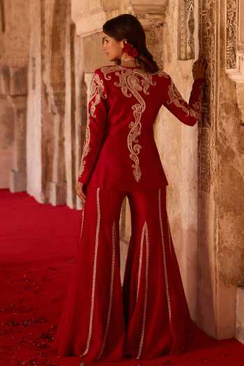 Charu And Vasundhara Tevora Paisley Pattern Jacket Palazzo Set 
