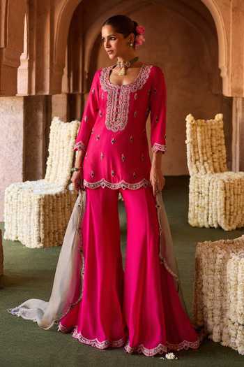Charu And Vasundhara Terina Stone Embellished Kurta Sharara Set 