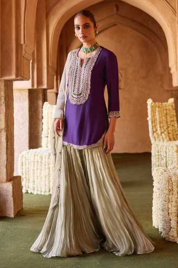 Charu And Vasundhara Tamiya Stonework Kurta Sharara Set 