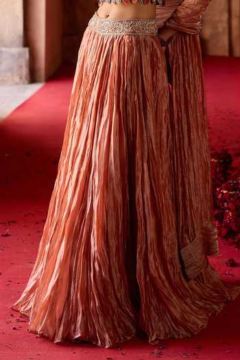 Charu And Vasundhara_Orange Silk, Chanderi Silk, Taffeta, Taarika Paisley Embroidered Lehenga Set _Online_at_Aza_Fashions