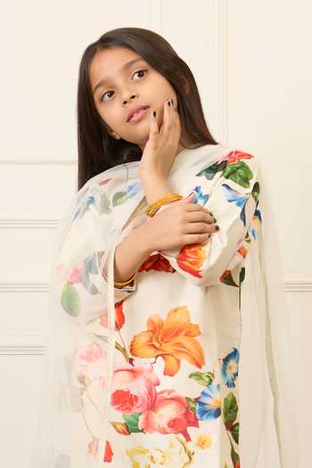 Mamma Plz_Ivory Chanderi Printed Kurta Pant Set _Online_at_Aza_Fashions