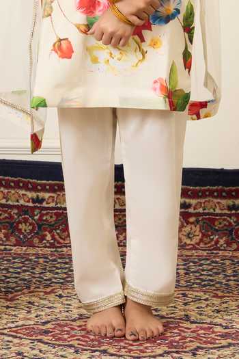 Buy_Mamma Plz_Ivory Chanderi Printed Kurta Pant Set _Online_at_Aza_Fashions
