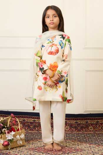 Shop_Mamma Plz_Ivory Chanderi Printed Kurta Pant Set _Online_at_Aza_Fashions