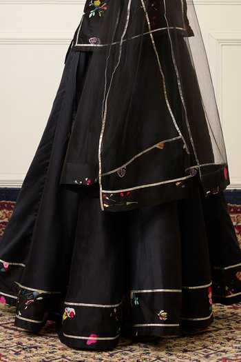 Buy_Mamma Plz_Black Chanderi Printed Top Lehenga Set _Online_at_Aza_Fashions