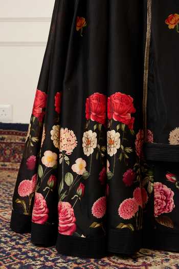 Buy_Mamma Plz_Black Chanderi Printed Lehenga Set _Online_at_Aza_Fashions