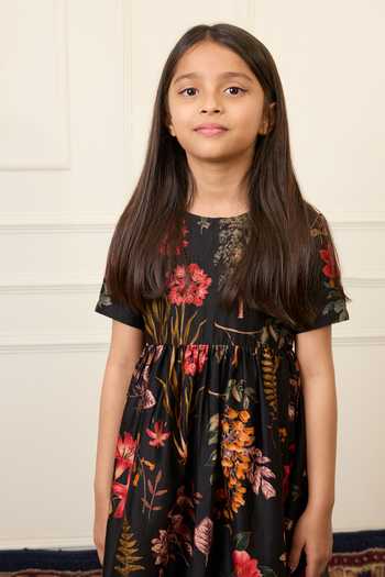Buy_Mamma Plz_Black Chanderi Floral Print Dress _Online_at_Aza_Fashions