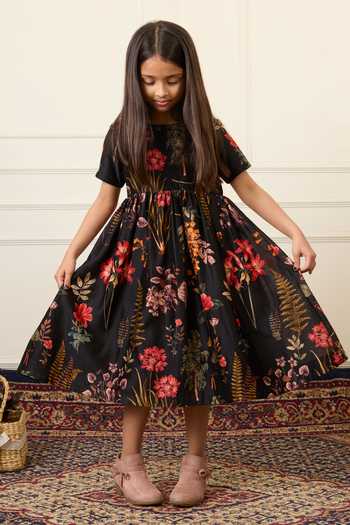 Shop_Mamma Plz_Black Chanderi Floral Print Dress _Online_at_Aza_Fashions