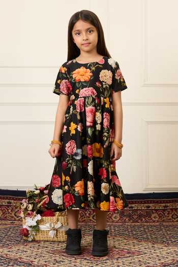 Buy_Mamma Plz_Black Chanderi Flower Print Dress _Online_at_Aza_Fashions