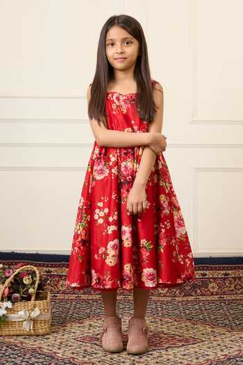 Buy_Mamma Plz_Red Chanderi Printed Dress _Online_at_Aza_Fashions