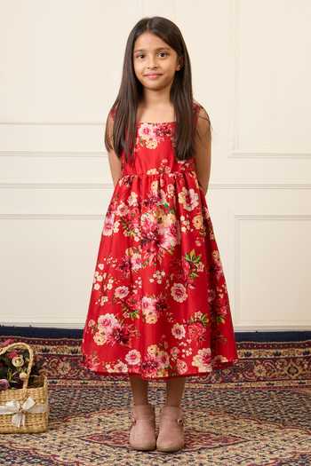 Shop_Mamma Plz_Red Chanderi Printed Dress 