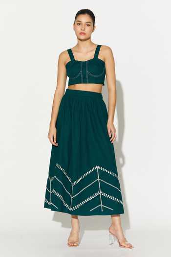 Koai Poplin Cotton Embroidered Skirt 