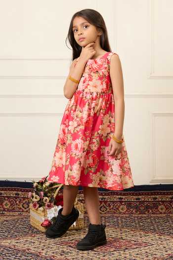 Buy_Mamma Plz_Pink Chanderi Florette Print Dress _Online_at_Aza_Fashions