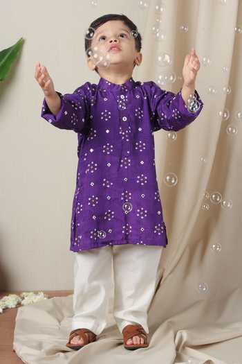 Buy_Poochkie_Purple Silk Bandhani Print Kurta Set _Online_at_Aza_Fashions