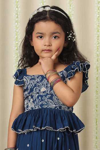 Buy_Poochkie_Blue Viscose, Muslin Bani Embroidered Top And Pleated Lehenga Set _Online_at_Aza_Fashions