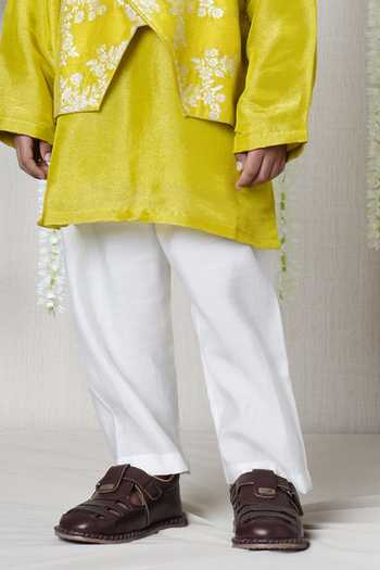 Poochkie_Green Silk, Viscose Zari Sunshine Brocade Bundi And Kurta Set _Online_at_Aza_Fashions