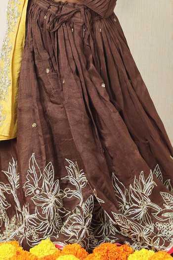 Buy_Poochkie_Brown Silk, Viscose Embroidered Lehenga Set _Online_at_Aza_Fashions