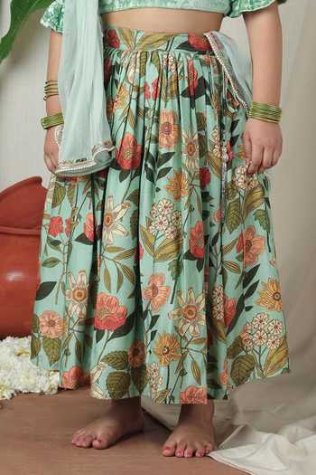 Shop_Poochkie_Green Velvet Embroidered Lehenga Set _Online_at_Aza_Fashions
