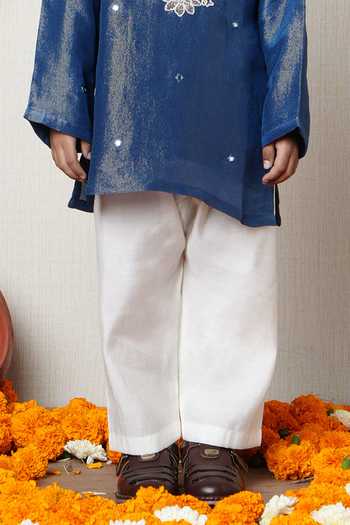 Poochkie_Blue Silk, Viscose Dori Embroidered Kurta Set _Online_at_Aza_Fashions