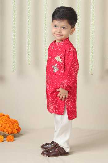 Poochkie_Pink Silk, Viscose Hand Embroidered Kurta Set _Online_at_Aza_Fashions