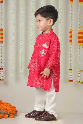 Shop_Poochkie_Pink Silk, Viscose Hand Embroidered Kurta Set _Online_at_Aza_Fashions
