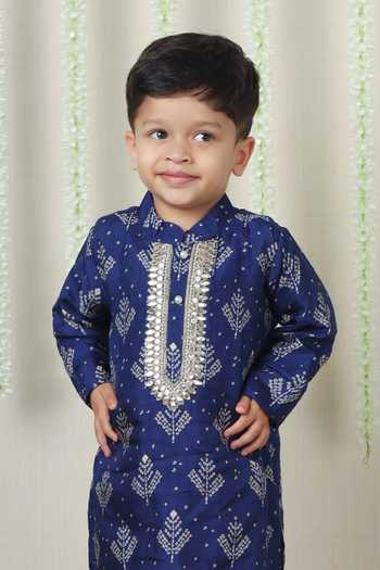 Buy_Poochkie_Blue Silk, Viscose Bandhani Print Kurta Set _Online_at_Aza_Fashions