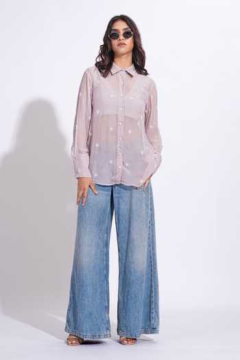 Shop_Shruti S_Purple Organza Collared Hand Embroidered Shirt _Online_at_Aza_Fashions