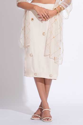 Shop_Shruti S_Off White Satin, Net Square Neck Hand Embroidered Top Skirt Set _Online_at_Aza_Fashions