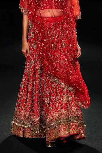 Buy_RI.Ritu Kumar_Red Silk, Dupion, Net, Polyester Avishikta Floral Embroidered Bridal Lehenga Set _Online_at_Aza_Fashions
