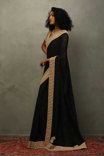 RI.Ritu Kumar_Black Silk, Brocade, Georgette Avishikta Saree With Unstitched Blouse Piece _Online_at_Aza_Fashions