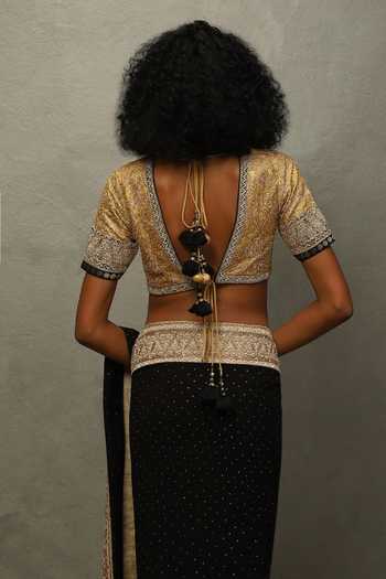 Buy_RI.Ritu Kumar_Black Silk, Brocade, Georgette Avishikta Saree With Unstitched Blouse Piece _Online_at_Aza_Fashions