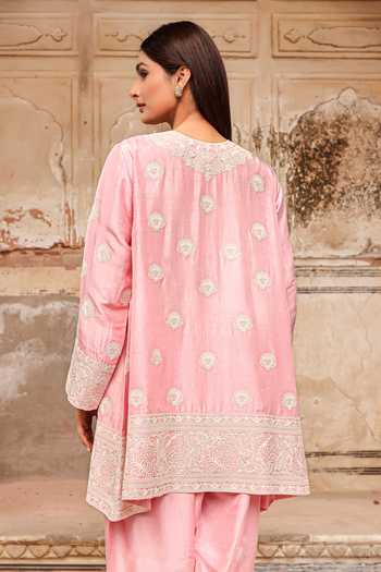 Buy Charu Makkar Pink Silk, Organza Round Neck Yumna Pure Habutai Embroidered Kurta Set Online at Aza Fashions Buy_Charu Makkar_Pink Silk, Organza Round Neck Yumna Pure Habutai Embroidered Kurta Set _Online_at_Aza_Fashions