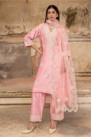 Charu Makkar Rama Silk Chanderi Embroidered Kurta Set 