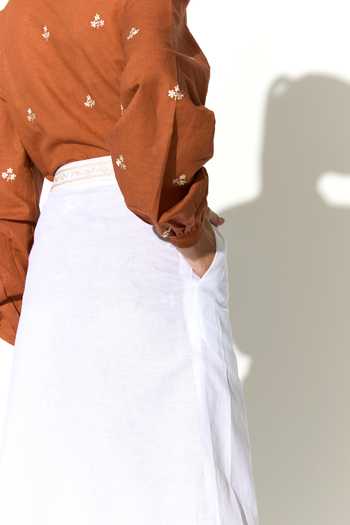 Koai_White Linen Long Skirt _at_Aza_Fashions