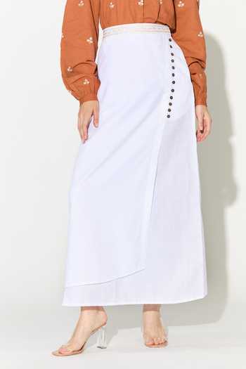 Koai_White Linen Long Skirt _Online_at_Aza_Fashions