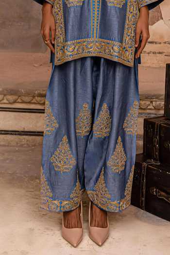 Buy Charu Makkar Blue Silk V-neck Mala Placement Embroidered Kurta And Salwar Set Online at Aza Fashions Buy_Charu Makkar_Blue Silk V-neck Mala Placement Embroidered Kurta And Salwar Set _Online_at_Aza_Fashions