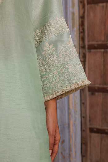 Charu Makkar_Green Silk Round Neck Faiza Dori Embroidered Kurta And Salwar Set _Online_at_Aza_Fashions