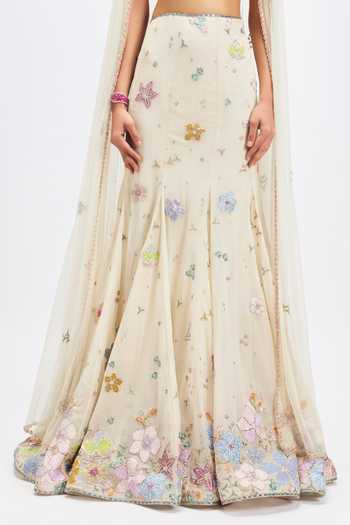 Shop_Aisha Rao_Ivory Georgette, Tulle Round Neck Ivorelle Mermaid Lehenga With Blouse _Online_at_Aza_Fashions