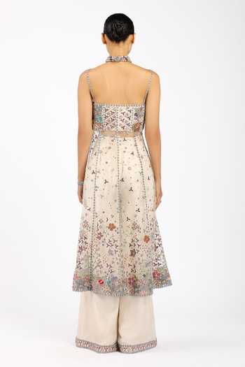 Aisha Rao_Ivory Tulle Square Neck Berisette Anarkali Set _Online_at_Aza_Fashions