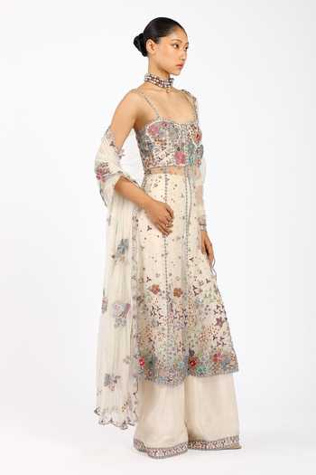Shop_Aisha Rao_Ivory Tulle Square Neck Berisette Anarkali Set _Online_at_Aza_Fashions