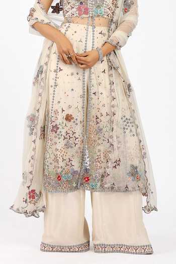 Aisha Rao_Ivory Tulle Square Neck Berisette Anarkali Set _at_Aza_Fashions
