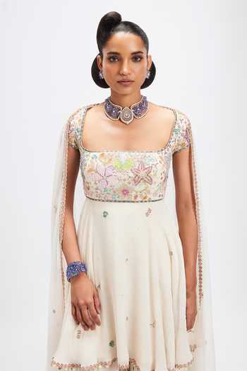 Shop_Aisha Rao_Ivory Georgette Square Neck Bleuciel Kurta Sharara Set _Online_at_Aza_Fashions