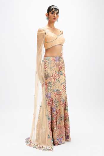 Buy_Aisha Rao_Beige Tulle Sweetheart Neck Dunefleur Mermaid Lehenga Set _Online_at_Aza_Fashions