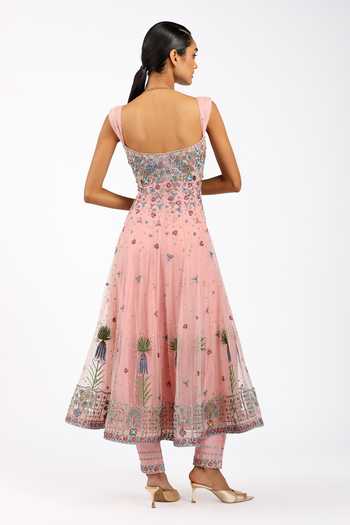 Aisha Rao_Pink Tulle, Chanderi Silk Sweetheart Neck Peonisse Baby Anarkali Set _Online_at_Aza_Fashions