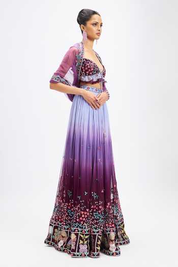 Aisha Rao_Purple Tulle Sweetheart Neck Ametrine Plum Dusk Blue Lehenga Set _Online_at_Aza_Fashions
