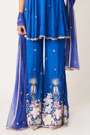 Shop_Aisha Rao_Blue Georgette, Tulle Square Neck, Yes Bleuciel Persian Sharara Set _Online_at_Aza_Fashions