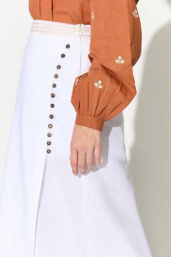 Shop_Koai_Orange Linen Collared Embroidered Shirt _Online_at_Aza_Fashions