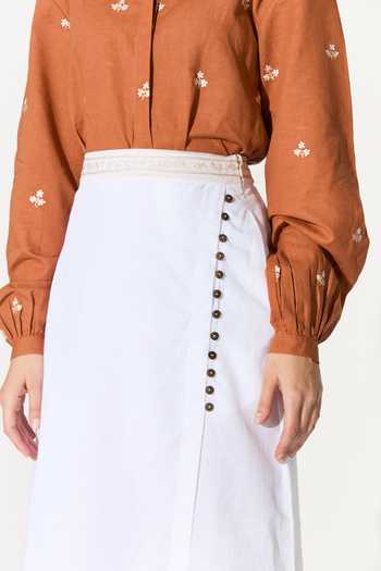 Koai_Orange Linen Collared Embroidered Shirt _at_Aza_Fashions
