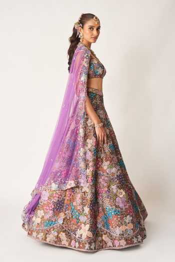 Buy_Aisha Rao_Multi Color Tissue, Tulle Sweetheart Neck Etoile Copper Metallic Lehenga Set _Online_at_Aza_Fashions