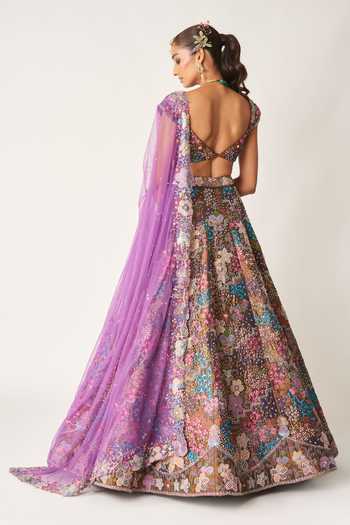 Aisha Rao_Multi Color Tissue, Tulle Sweetheart Neck Etoile Copper Metallic Lehenga Set _Online_at_Aza_Fashions