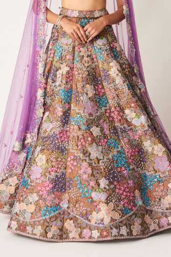 Aisha Rao_Multi Color Tissue, Tulle Sweetheart Neck Etoile Copper Metallic Lehenga Set _at_Aza_Fashions